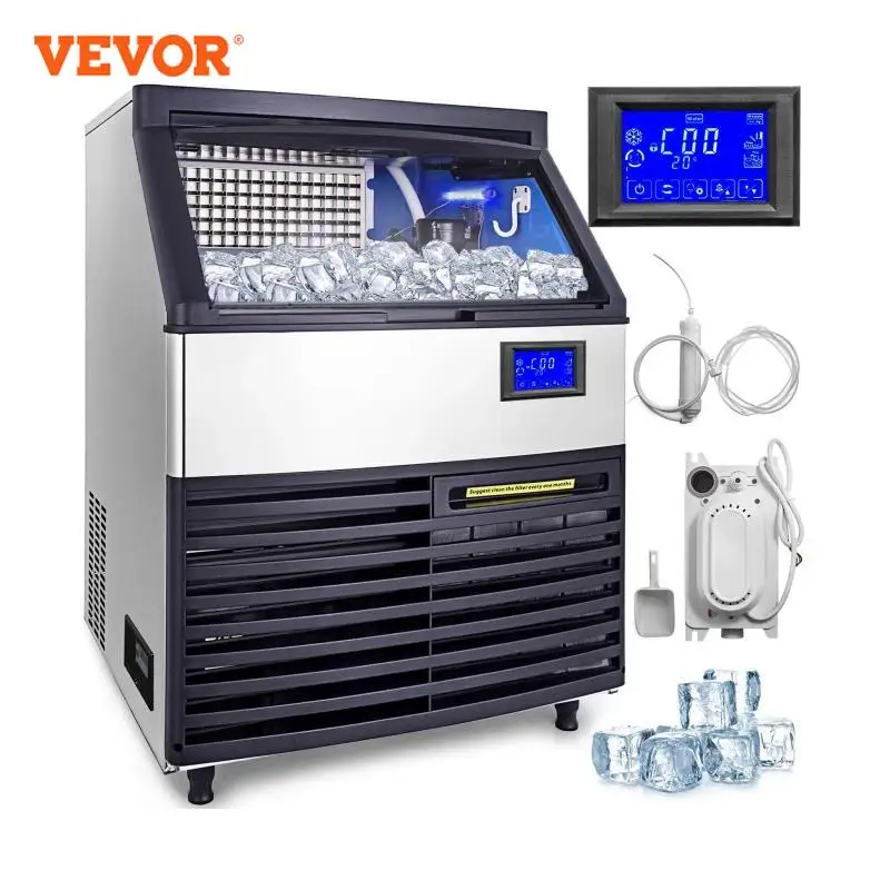 VEVOR-máquina de hielo de cubo comercial con bomba de drenaje de agua, 120/145/200 KG/24H, congelador líquido de limpieza automática independiente, generador de hielo