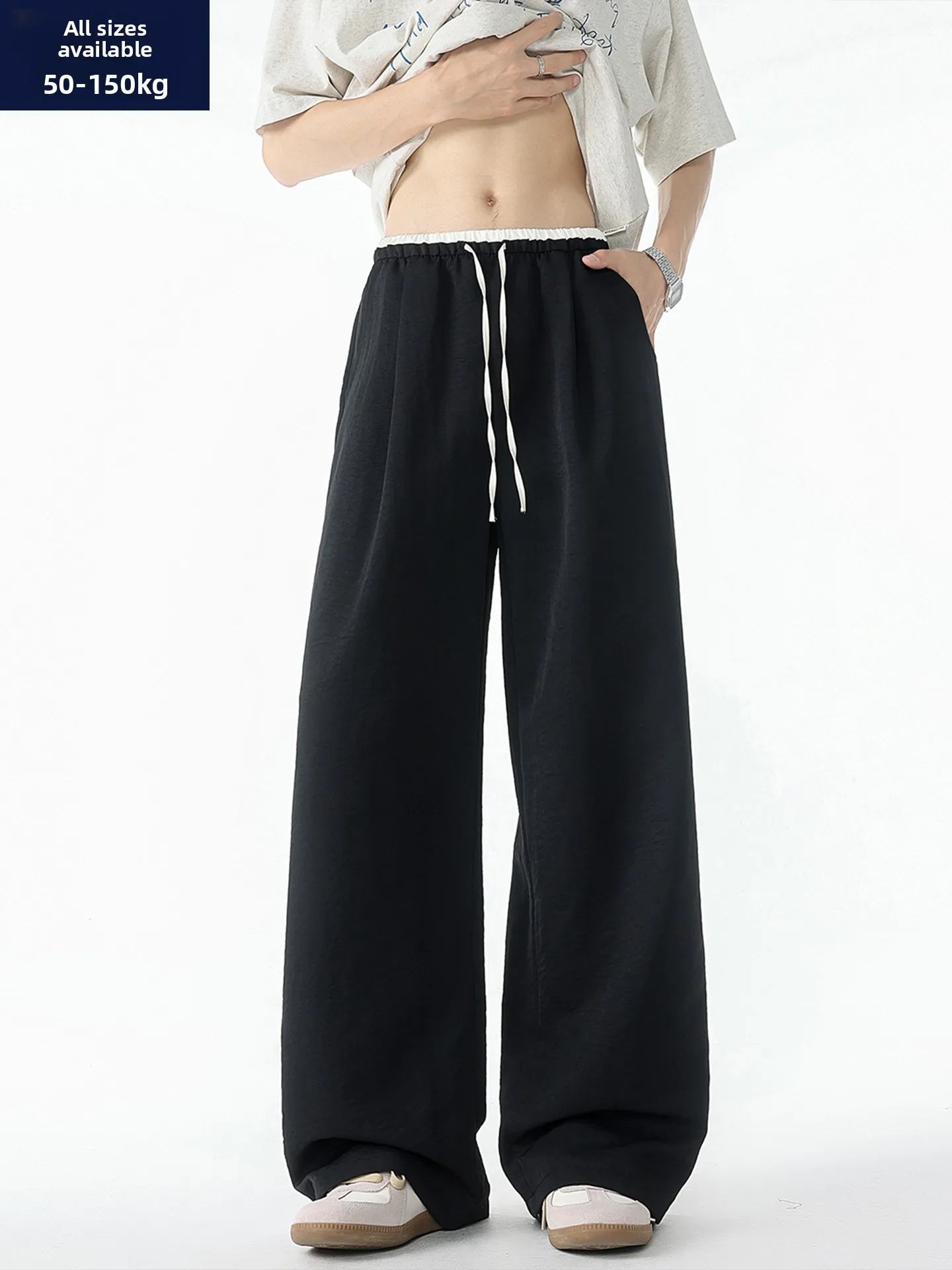 

Мужские широкие брюки для работы из ледяного шелка, свободного прямого кроя, больших размеров, с защитой от солнца, быстросохнущие, для спорта и повседневной носки, модные, для прогулок