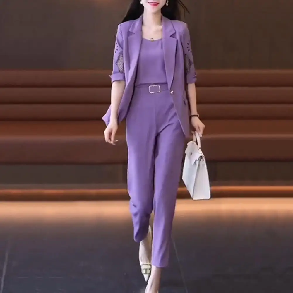 

Женский деловой костюм, шикарный женский деловой костюм до щиколотки, жилет без рукавов с V-образным вырезом и отложным воротником, ажурное пальто