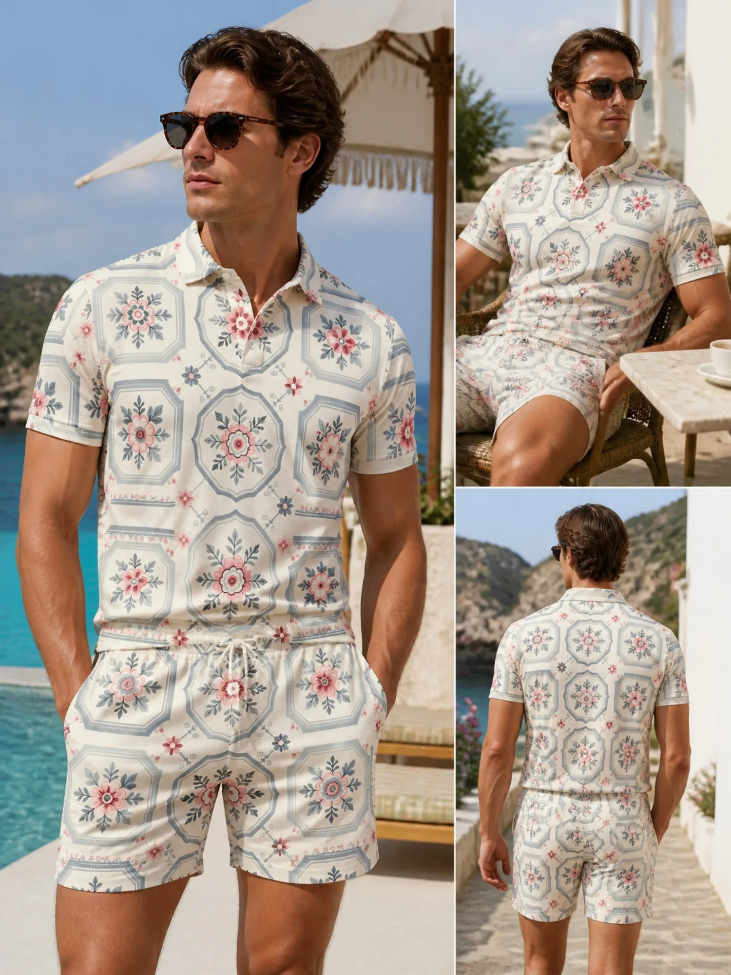 Mens Short Sleeve Polo Shirt and Shorts Set Casual Two Piece Summer Beach Vacation Matching Outfit Comfy Cool Casual Lounge Wear