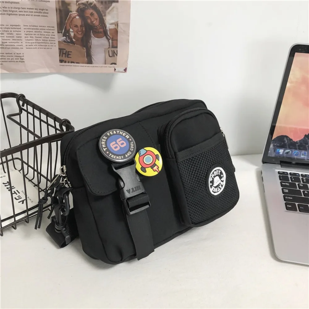 

All-match Quick-dry Canvas Shoulder Bag Harajuku Pendant Men Crossbody Bag Sports Zipper Pouch Mobile Phone Pack Unisex
