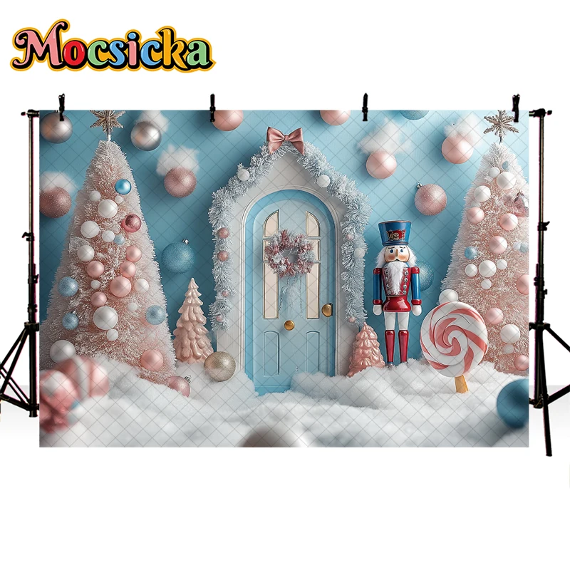 Mocsicka Winter Christmas Photography Background Nutcracker Xmas Tree Snow Decor Cake Smash Kids Portrait Photo Backdrop Studio