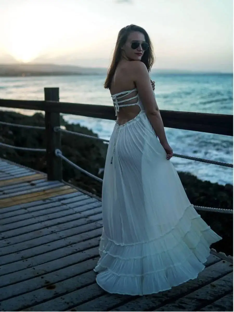 Sukienka plażowa Seksowne sukienki Boho Bohemian Wakacje Letnia Długa Bez pleców Bawełna Kobiety Impreza Hippie Vestidos Mujer Etniczne HKL8