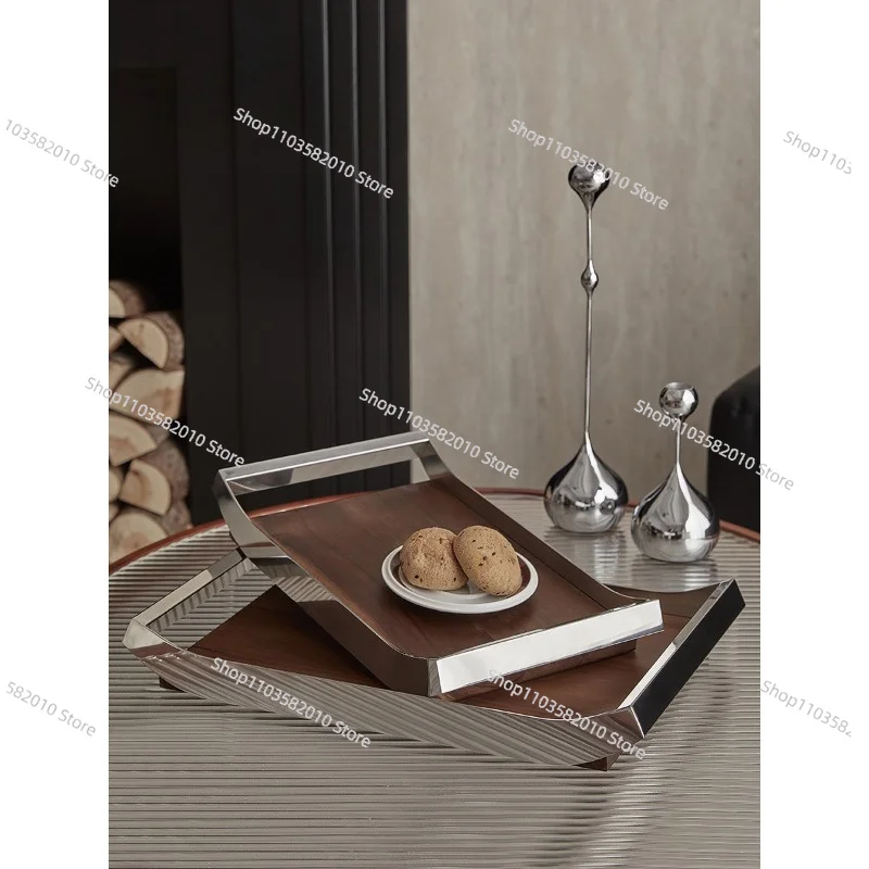 Light luxury high-end tray high-end tea cup storage tray household walnut tray decorative ornament