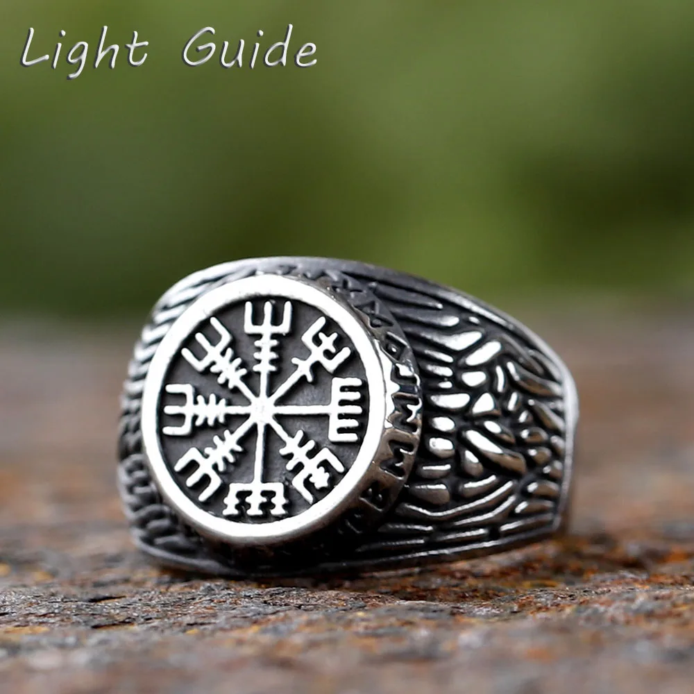 2024 New Vintage 316L Stainless Steel Viking Vegvisir Compass Odin rune Ring Women Men Unisex Axe Valknut Jewelry For Party Gift