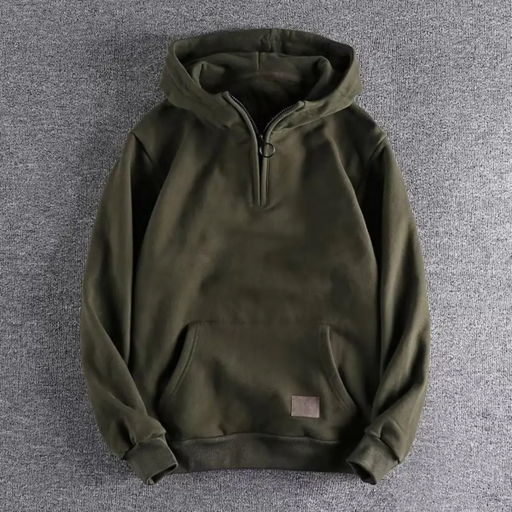 Vintage Men Cargo Hoodie Solid Color Hooded Sweatshirt Thickened Big Pocket Men Hoodie Simple Style Long Sleeve Loose Hoodies