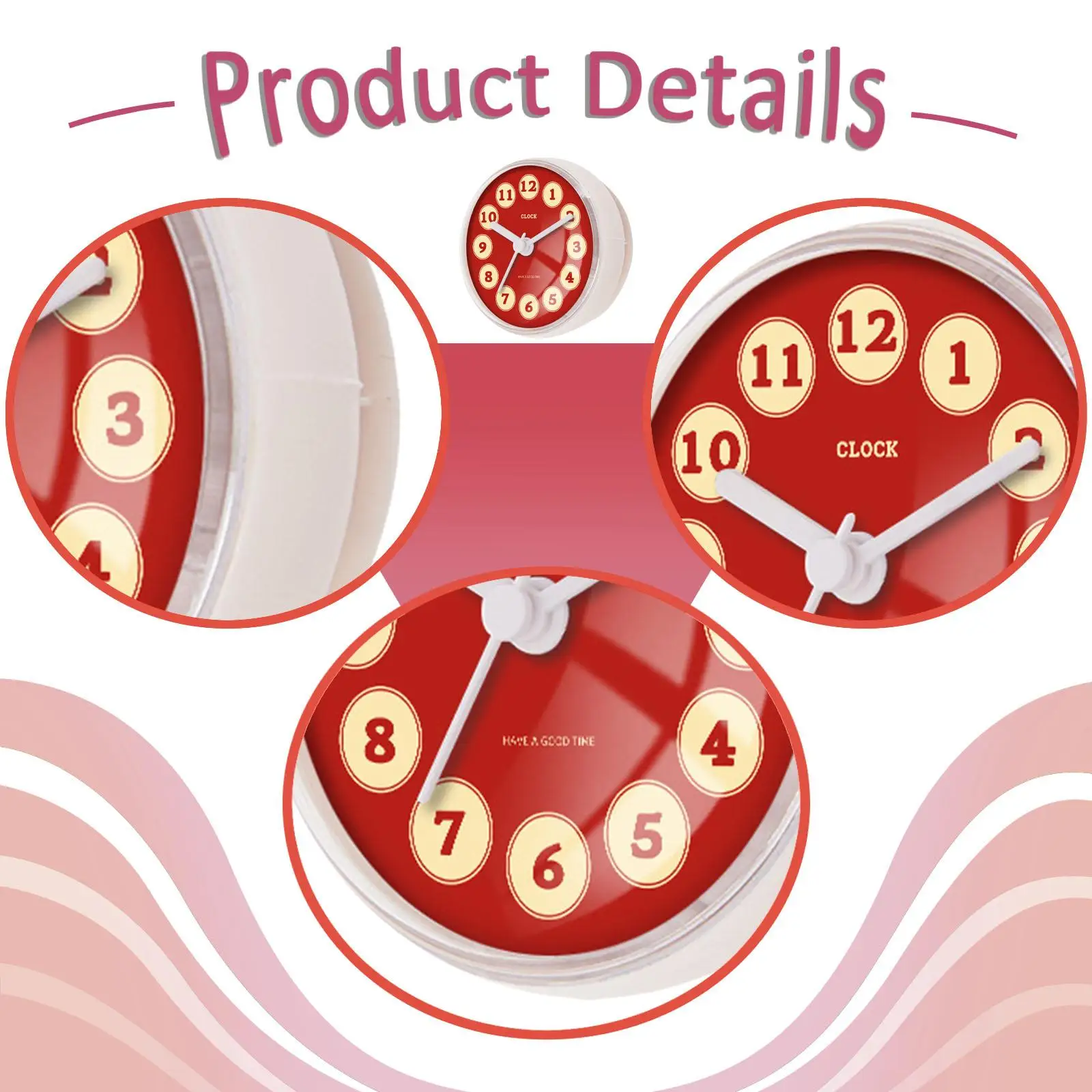 Noiseless Waterproof Bathroom Wall Clock ABS PVC Durable Round Design with Clear Cover for Shower Kitchen Refrigerator Door