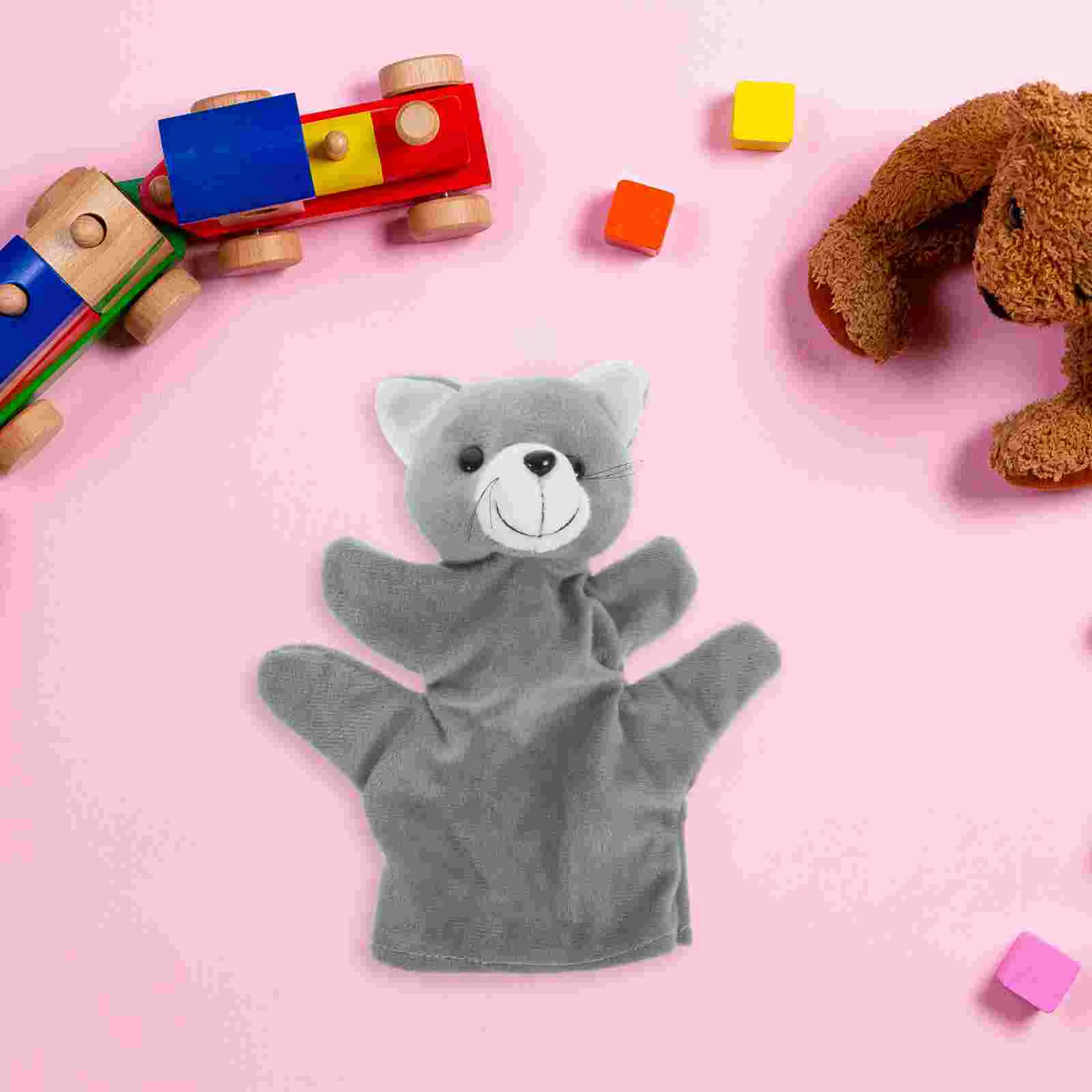 Spielzeugkatze Handpuppe Puppen für Babys 6-18 Monate Chinesisches Sternzeichen Grau Kreatives Spielzeug Tiergeschichte Erzählen Kind