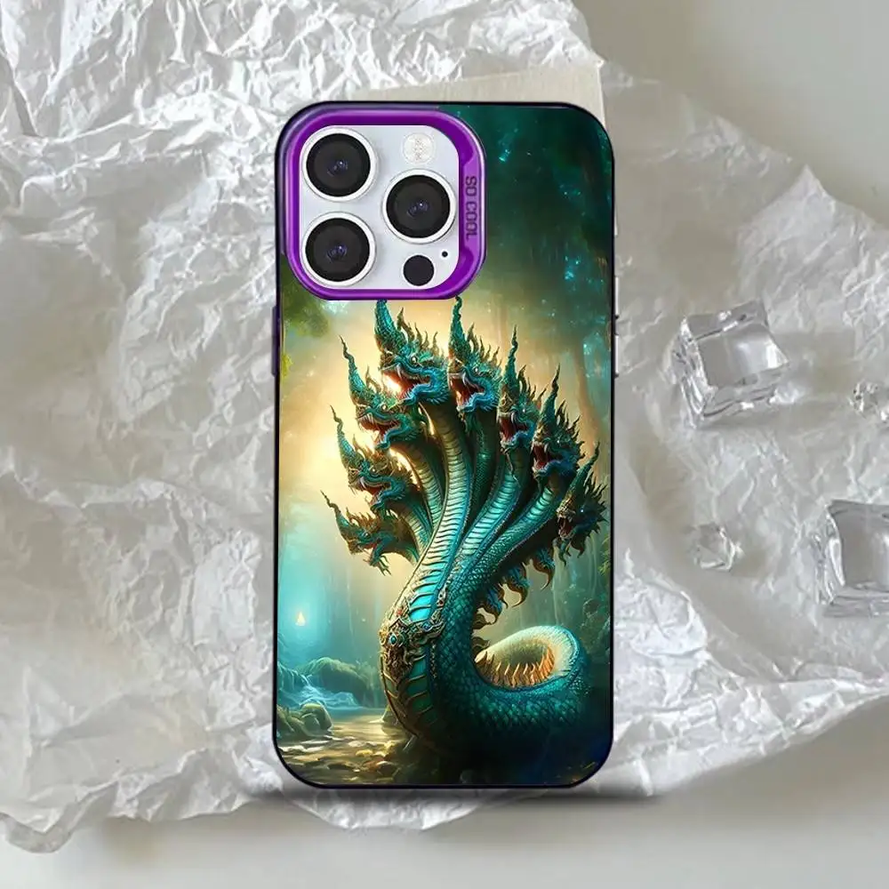 حافظة هاتف تايلاند ناغا آرت لهاتف آيفون 17,16,15,14,13,12,11,Mini,Pro,SE,MAX غطاء سيليكون أرجواني غير لامع #5