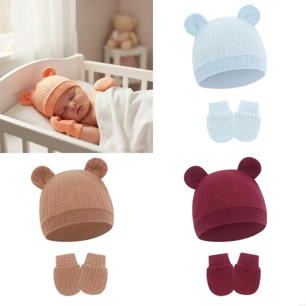 

Color Newborns Hat Gloves Set Cotton Soft Breathable Fabric For Baby 0 to 6 Months Old Unisex Design