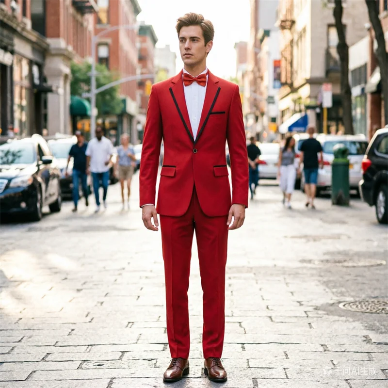 The red men's two-piece suit design is simple and fashionable,available in European sizes, suitable for various occasions