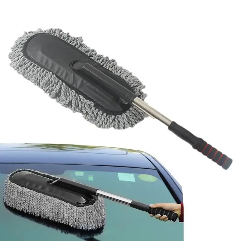 Car Cleaning Brush - Autowaschmop mit Teleskopstiel, Staubentferner, Wachsbürste, Mikrofaser-Autostaubwedel,