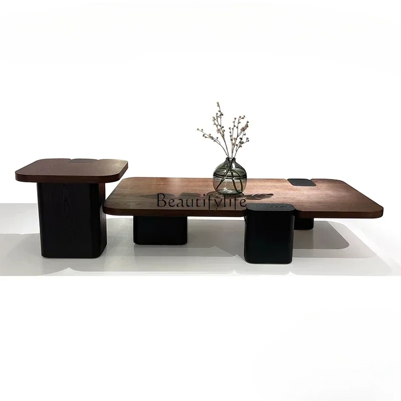 

LRetro solid wood minimalist square size coffee table medium and ancient style baking paint high-end atmospheric side table
