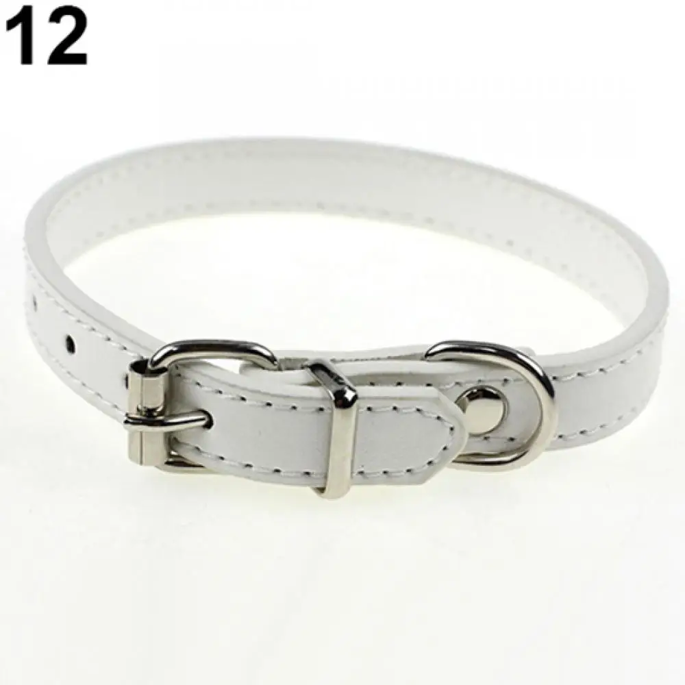 Dog Cute Adjustable Pet Cat Puppy Faux Leather Pure Color Neck Buckle Collar