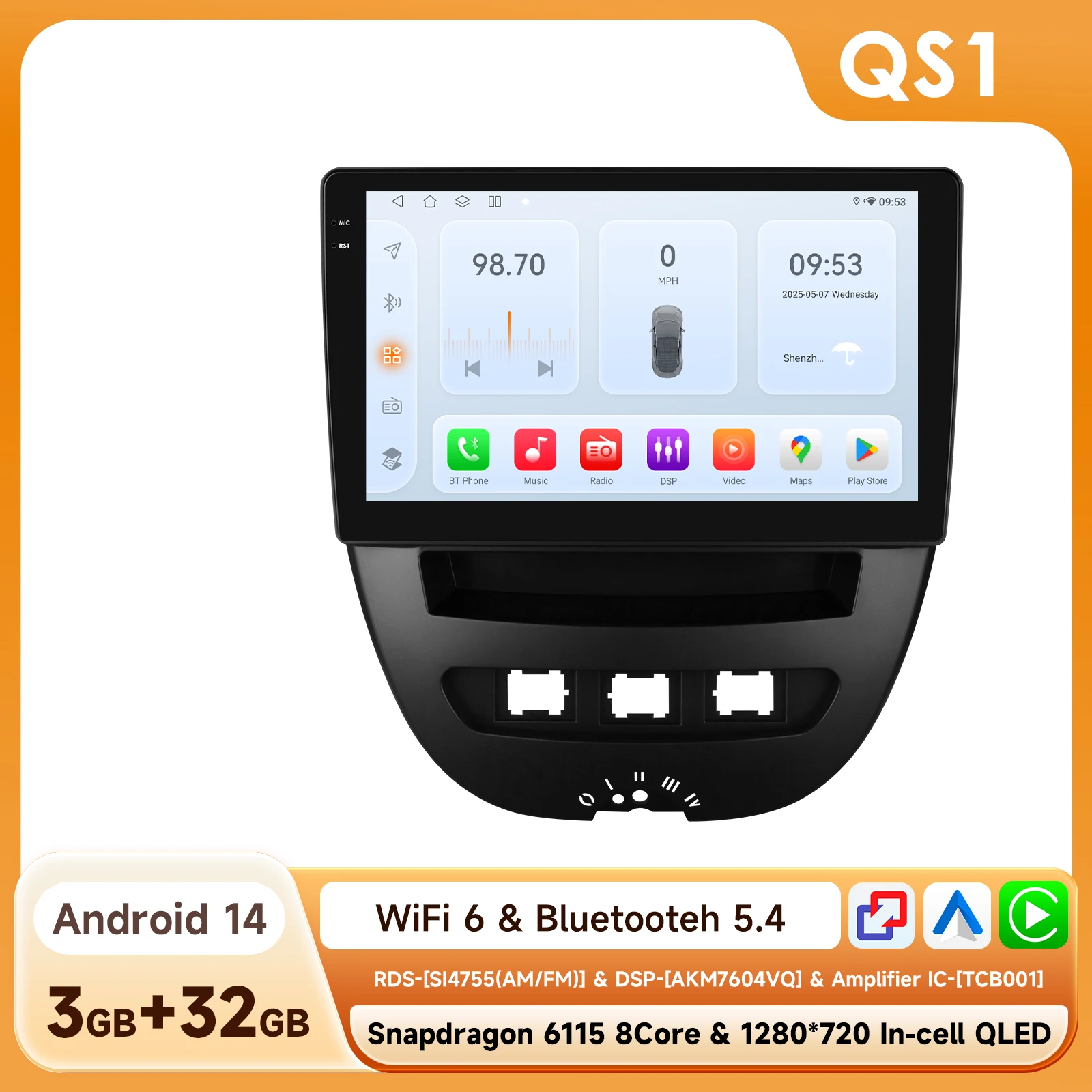 360Camera Carplay Android Auto Radio Voor Peugeot 107 Toyota Aygo Citroen C1 Auto Multimedia Speler Navi Gps 2din 4G Autoradio Rds