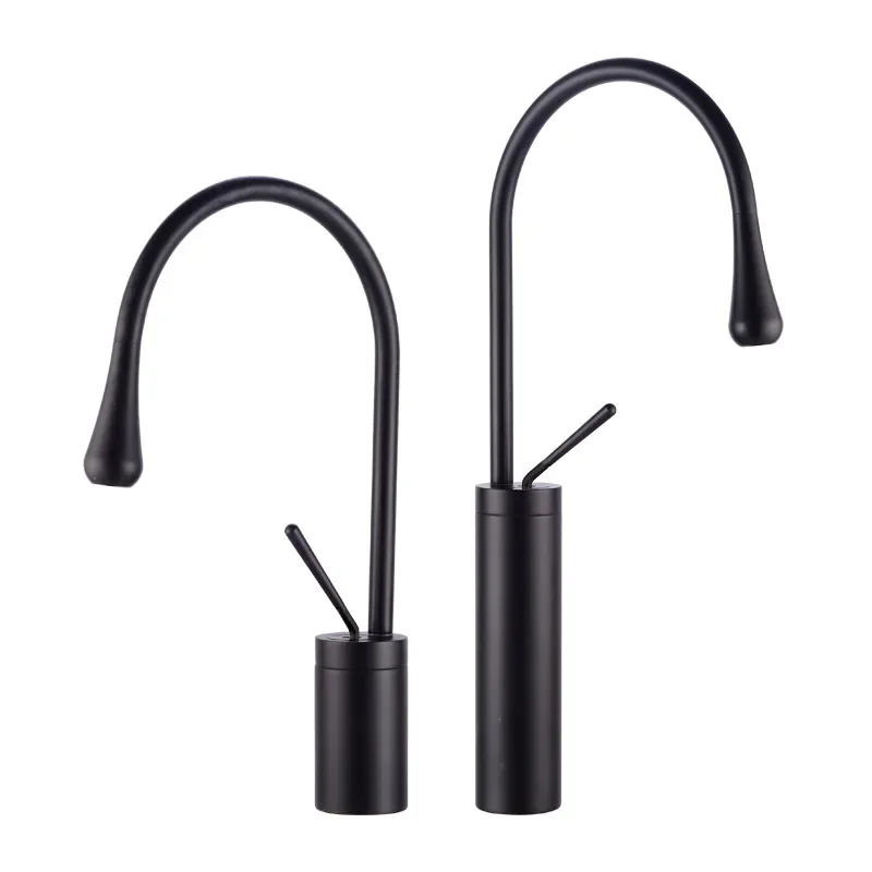

Nordic simple all-copper black hot and cold art basin, European-style countertop heightened rotating face basin faucet