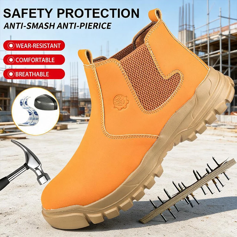 Lightweight Steel Cap Kevlar Sole EVA Foam Microfiber Leather Safety Shoes Puncture Landscape HorticultureProof Quick Wear