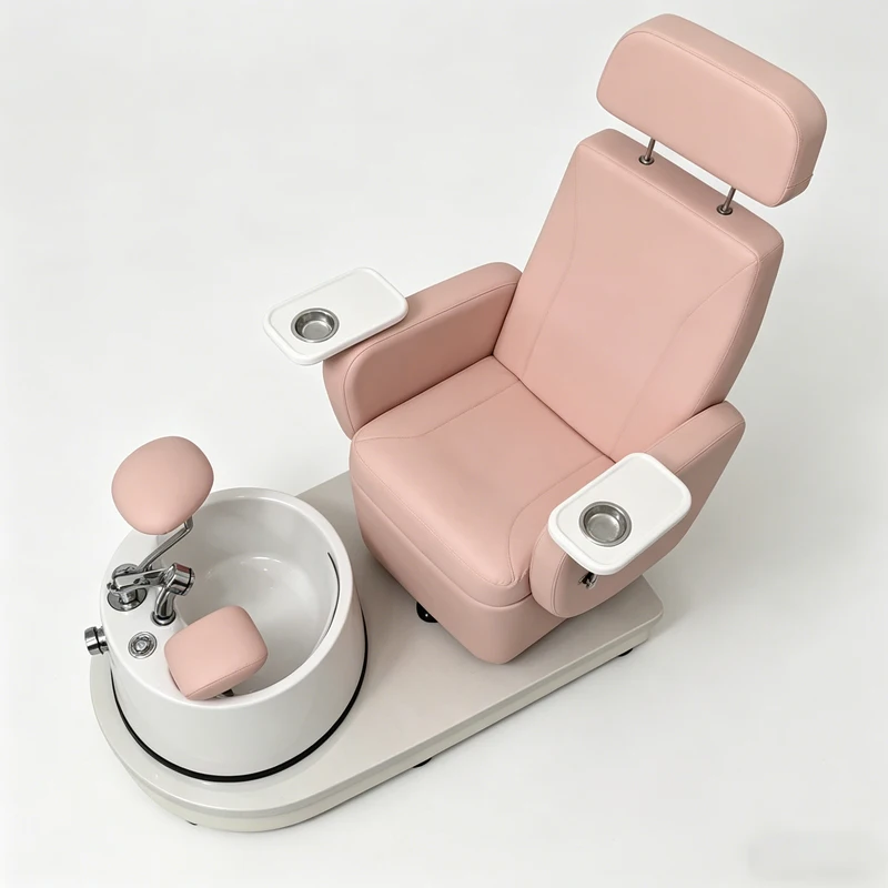 2026 New Pink Pedicure Spa Chair with Rotating Foot Basin, Modern Electric Reclining Foot Massage Chair for Nail Salon