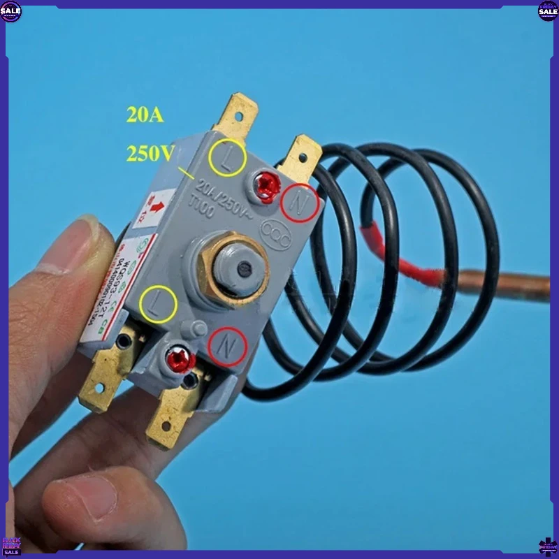 WQS93‑12T 20A Manual Reset Thermostat 4‑Plug 93℃ Probe Electric Water Heater Temperature Limiter Switch Repair Parts