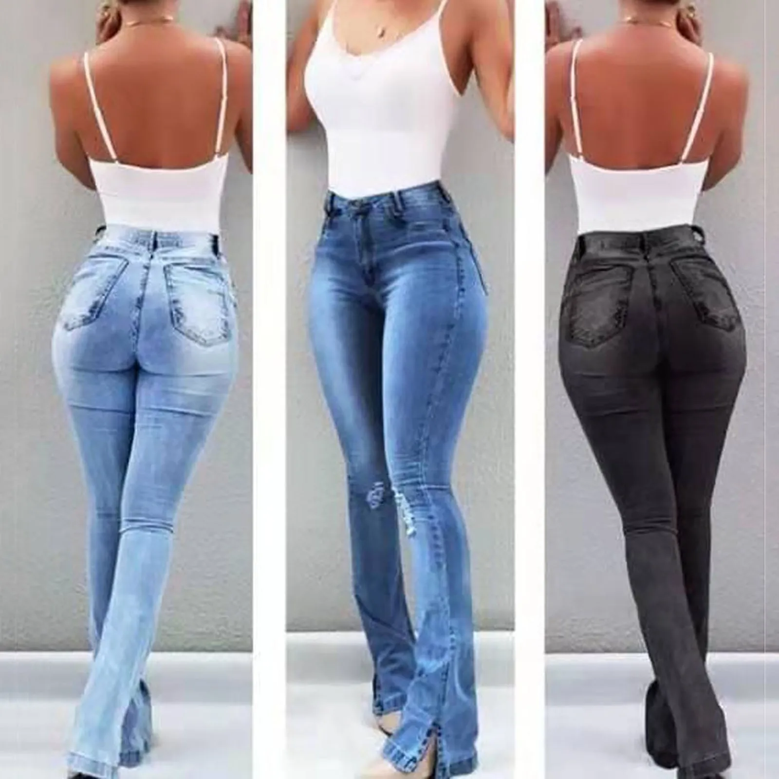 

Denim Pants Women Ripped Bell Bottom Jeans For Women Classic High Waisted Flared Jean Pants Denim Overalls For Women