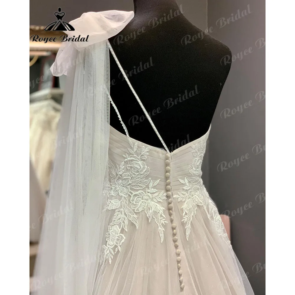 Abito da sposa monospalla senza schienale in pizzo Vinatge per donna 2023 Appliques abito da sposa con spalle scoperte abito da sposa Roycebridal