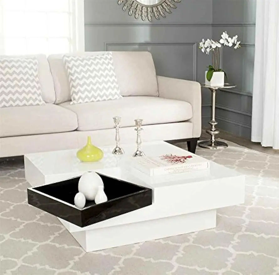 Home Collection Wesley Coffee Table, White/Black, 35.4 in x 35.4 in x 11.8 in