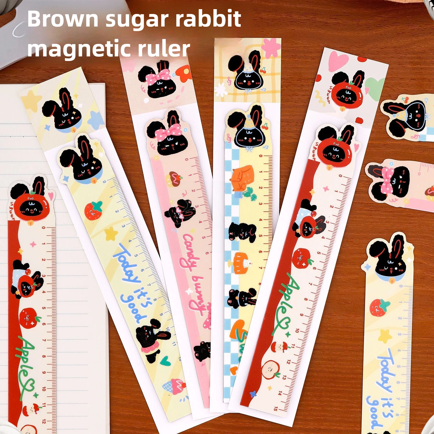 12 Pcs Ins Rabbit Magnetic Bookmark Rulers Student Cute Shaped Painting Ruler Creative Cartoon Stationery Bookmark