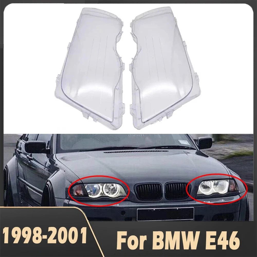 Car Headlight Light Lens Covers For BMW E46 3Series 4 Door 1998 1999 2000 2001 Lampshade Bright Shell Head Lamp Lens Covers