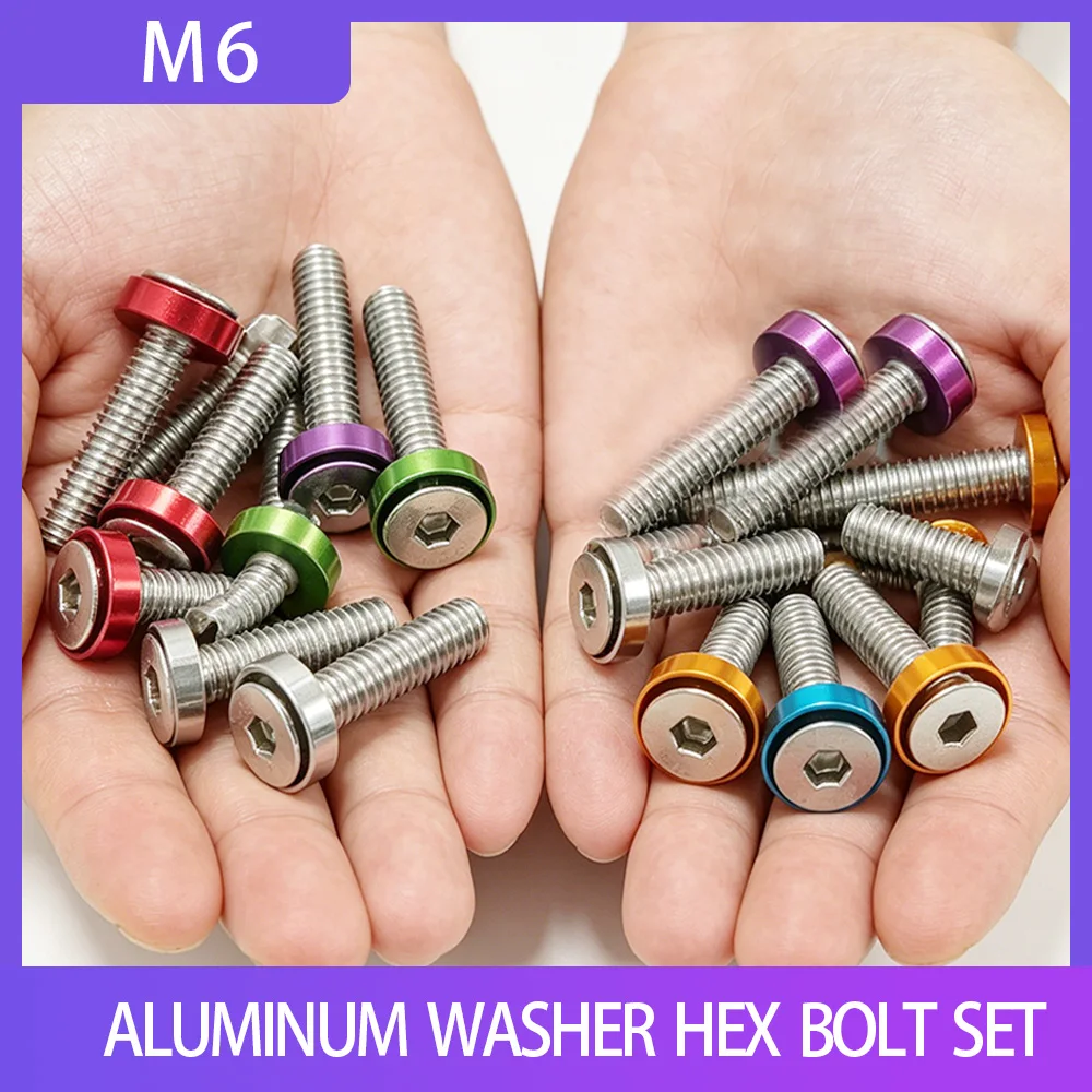 M6 Colorful Anodized Aluminium Countersunk Washers Stainless Steel Screw Set Flat Head Hex Socket Bolt Aluminum Gasket Spacers