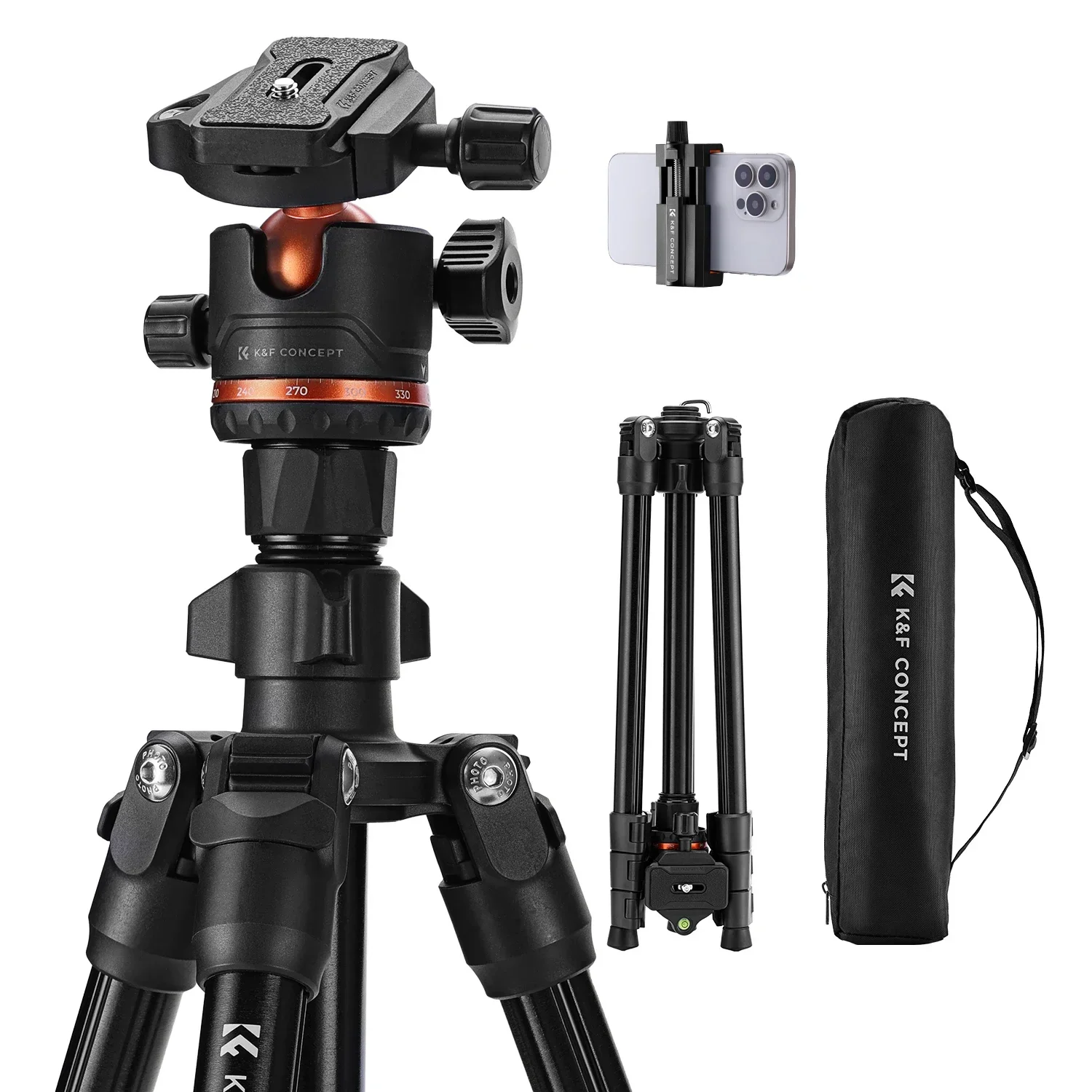 K&F CONCEPT 178cm Lichtgewicht Camera Statief Mobiele Telefoon Clip Reis DSLR Statief voor Nikon Canon Camera Buiten Live Streaming Vlog