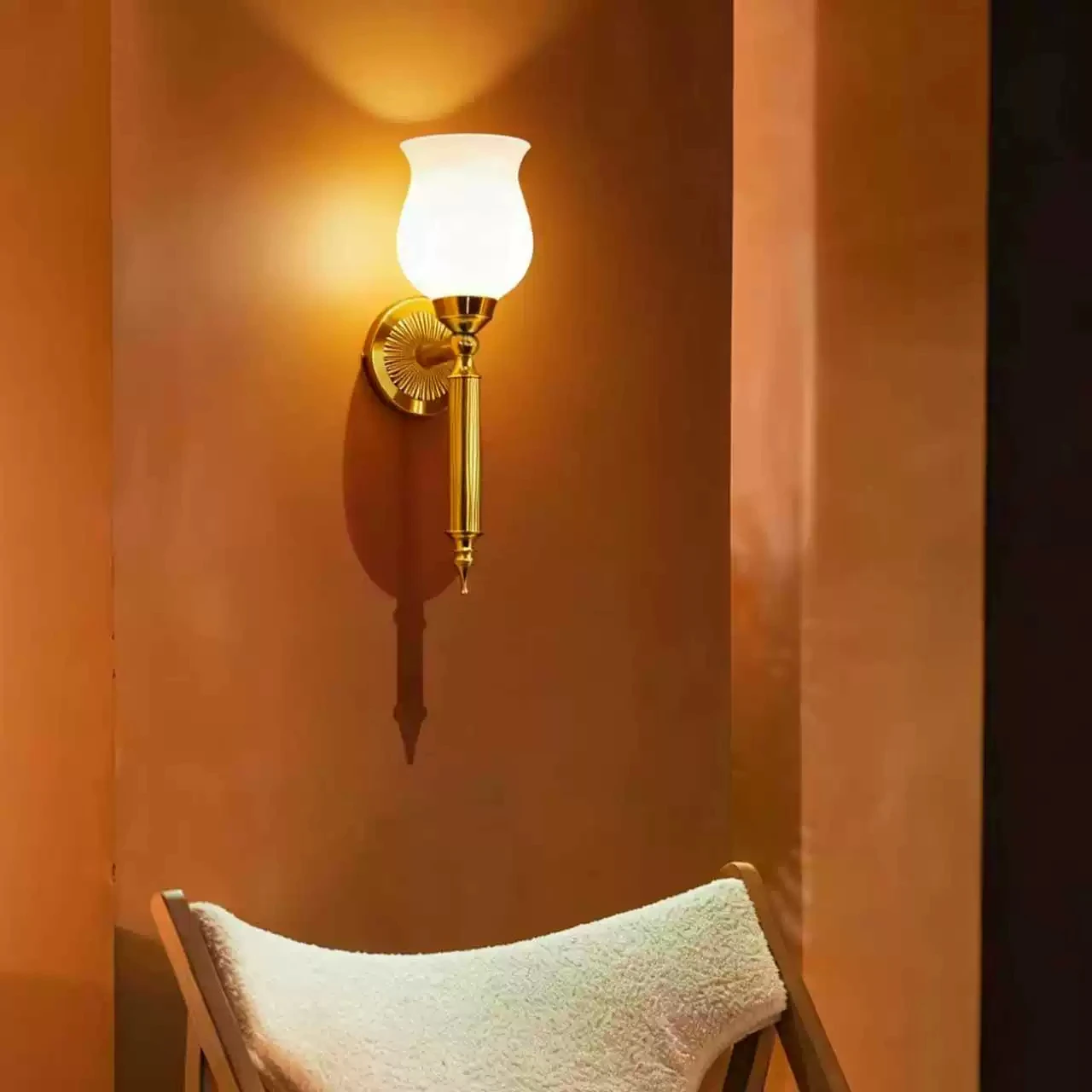 Brass Glass LED Wall Lamp Living Room Bedroom Bedside Entrance Hall Atmosphere Bedroom Wall Light