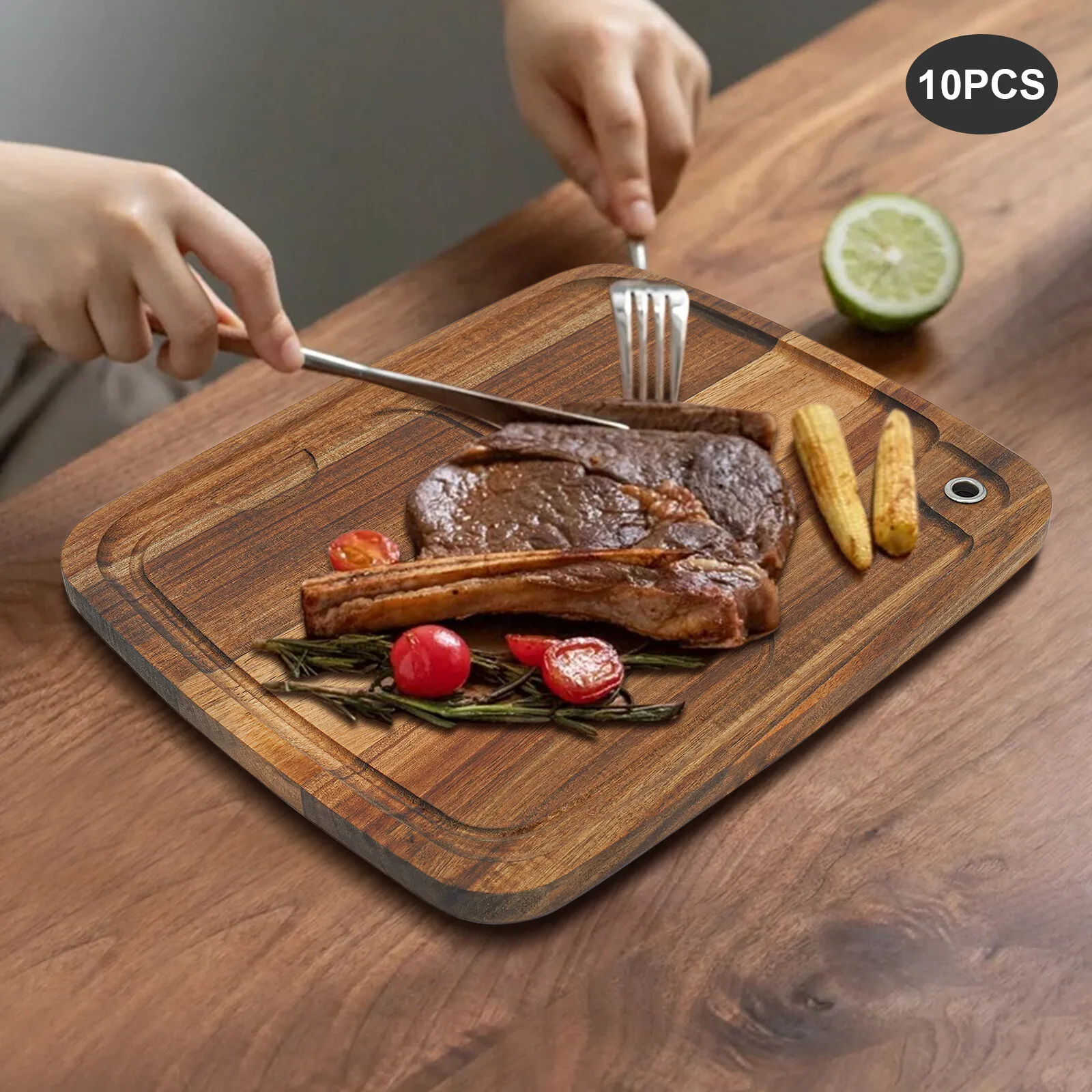 

10PCS Wood Steak Plates with Juice Channel Acacia Wooden Steak Board Anti-mold