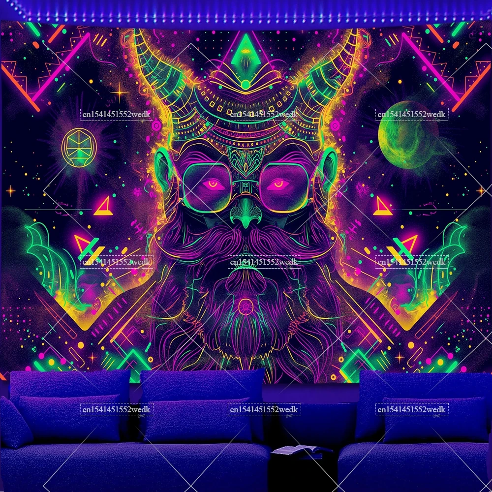 Beauty Close Up Women Blacklight Tapestry UV Reactive Buddha Girl Glow In The Dark Tapestrys Aesthetic Room Decor Neon Backdrops