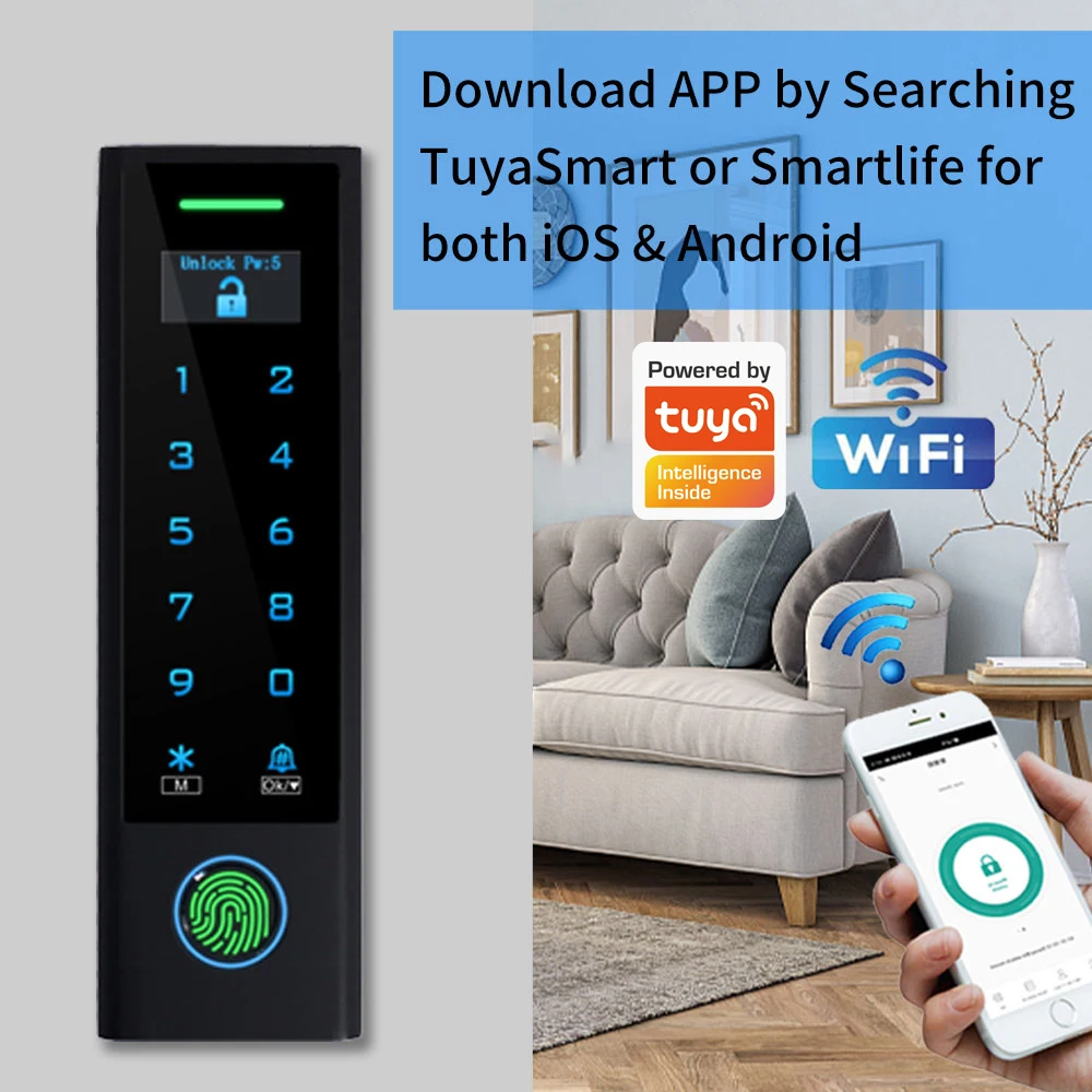 Picture 4: Support Tuya App Wifi Biometric Fingerprint Access Control Intercom System Machine Digital Electric RFID Code System ForDoorLock