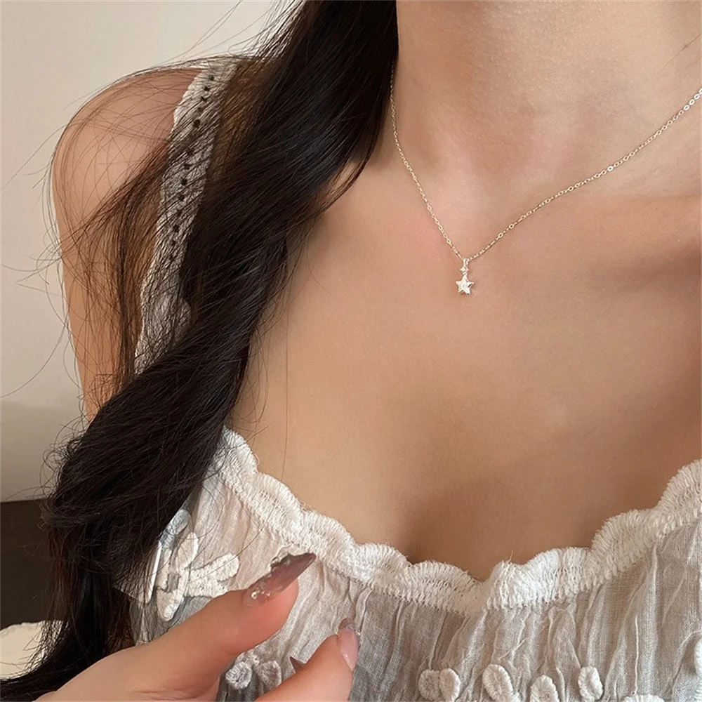 

Серебряное колье S925 — матовая звезда с цирконом, роскошный нишевый минималистичный матовый воротник