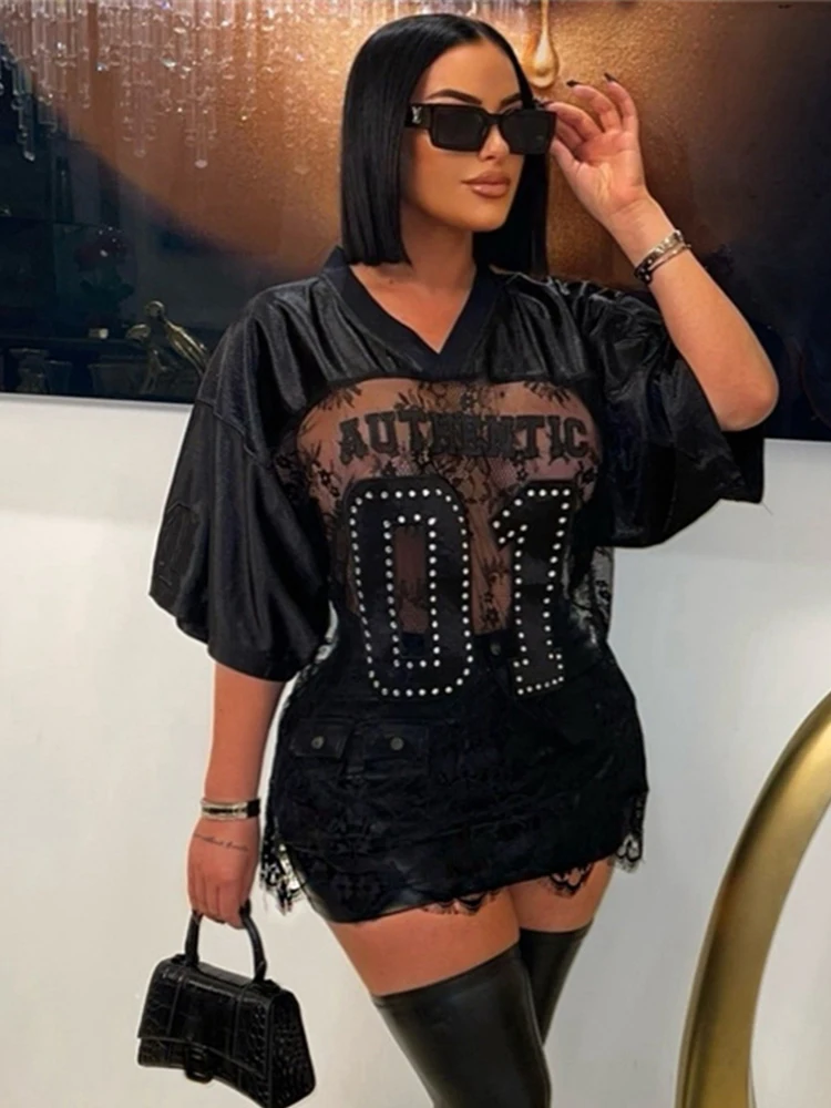 Weird Puss Jacquard Letter Print T-Shirts Women V-Neck See Through Backless Loose Short Sleeve Y2K Sexy Trend Streetwear Tops