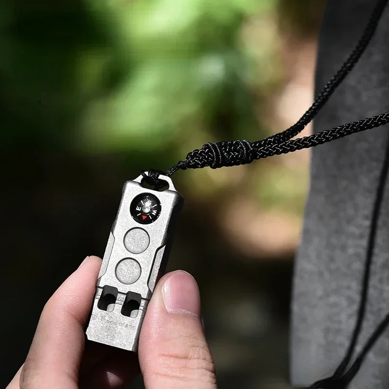 屋外緊急用コンパス付きハイパワーチタンホイッスル 2チューブデザイン