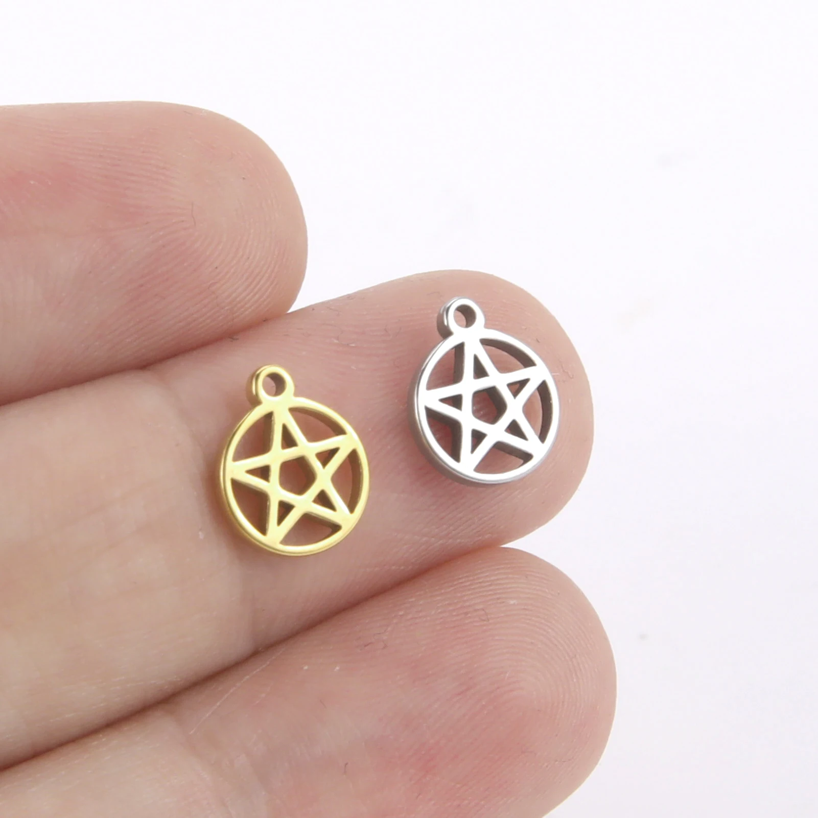 EUEAVAN 5pcs/lot Pentagram Charm Tiny Charms Stainless Steel Wicca Pendant for Bracelets Necklace Jewelry Making Accessories