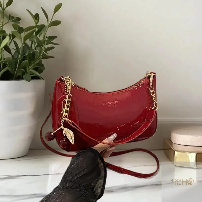 

Однотонная повседневная сумка из искусственной кожи в корейском стиле, сумка в стиле ретро под мышками с подвеской в виде вишни, идеально подходит для поездок на работу