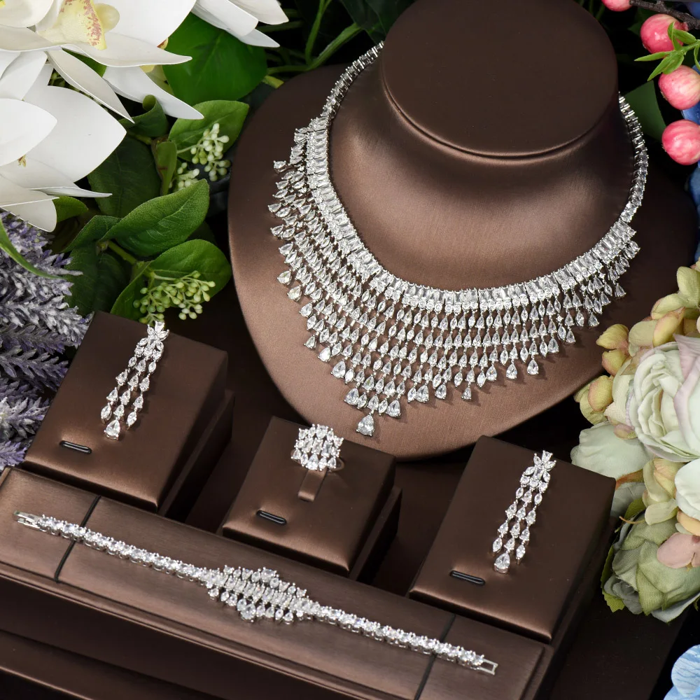 HIBRIDE Sparkling Bridal Wedding Jewelry Sets CZ Classic Design Women 4pcs Set Engagement Ceremony and Anniversary bijoux N-760