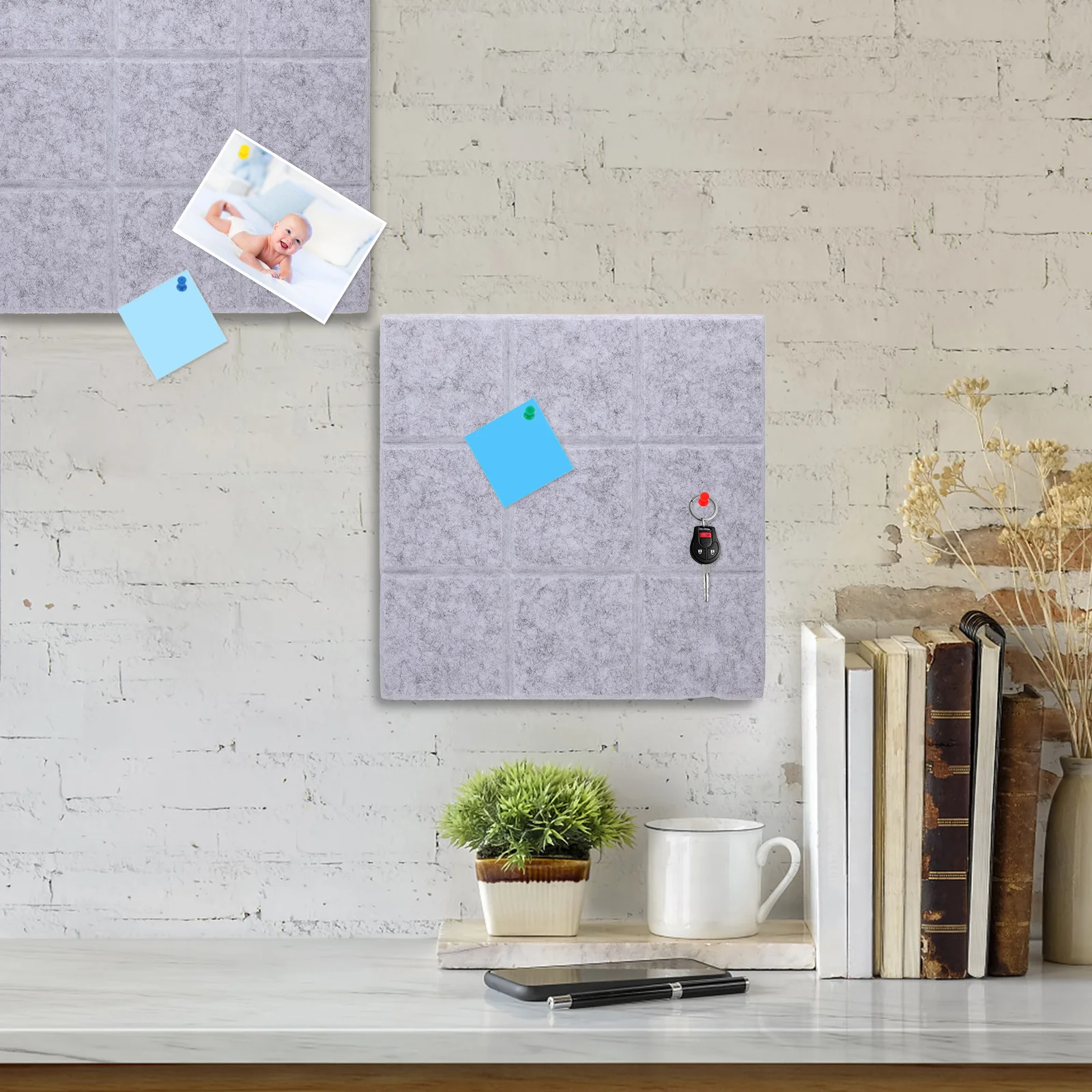 

6Pcs Self-Adhesive Felt Board Tiles Peel and Stick Bulletin Board for Wall Photo Display Office Notes Kids Artwork Holder