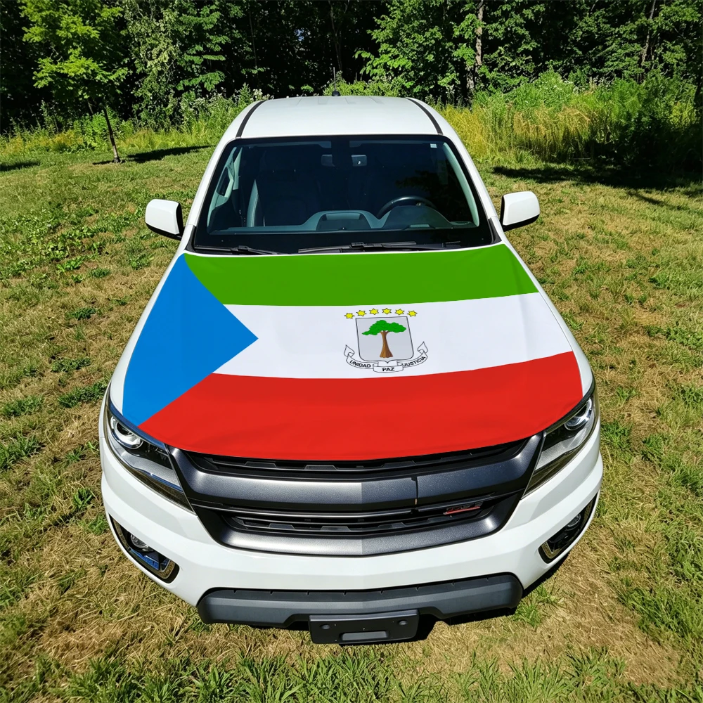 130x160cm Equatorial Guinea Car Hood Cover Flag, Elastic Windproof Patriotic Bonnet Banner Cheer for the competition