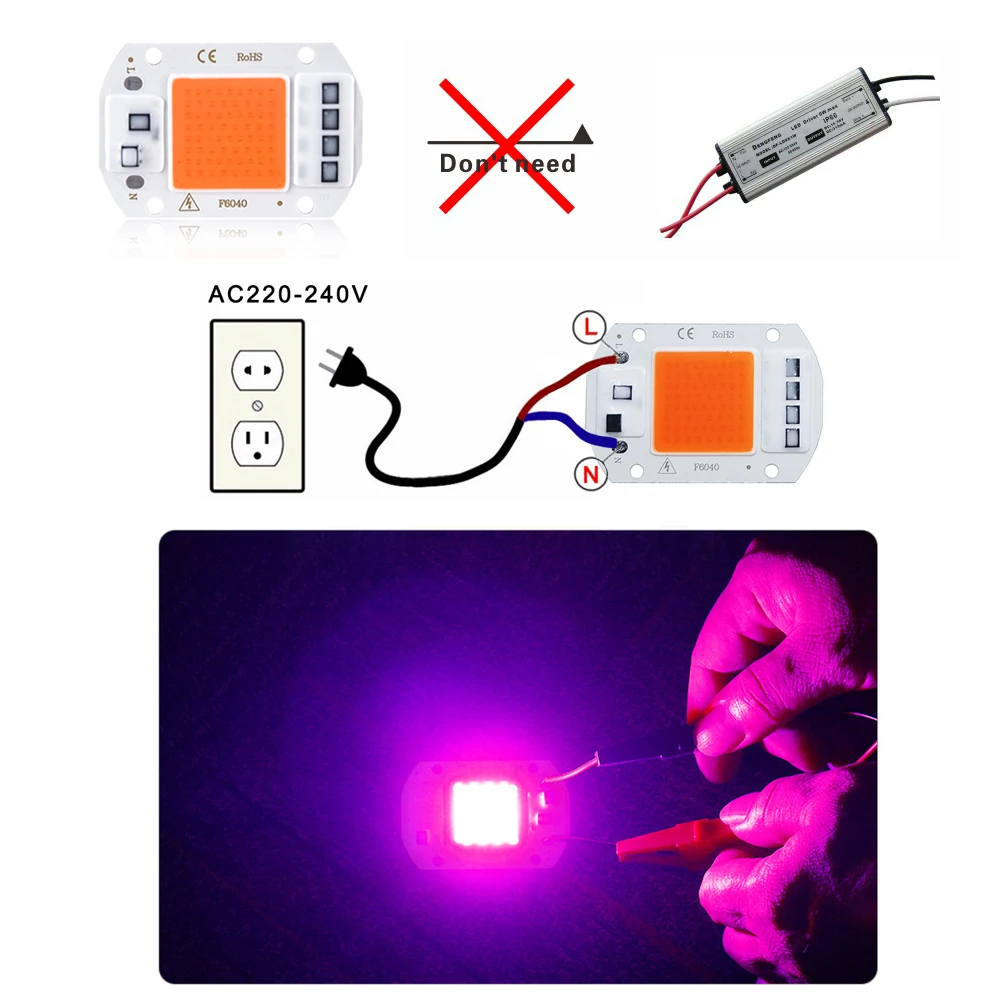 LED ชิป COB เต็มสเปกตรัม LED ชิปพืชเติบโตแสง DIY สมาร์ท IC ไม่จำเป็นต้องใช้ไดรเวอร์ AC220V ต้นกล้าดอกไม้ Growth grow พืช