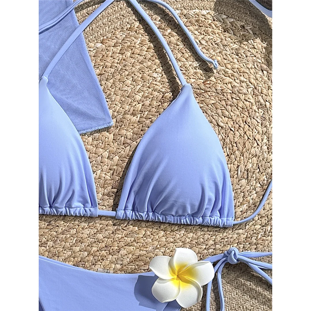 Neuer bedruckter Bikini mit Weste und Neckholder, Damen-Badeanzug, dreiteiliges Bikini-Set, gepolsterter Badeanzug, Badebekleidung, Schwimmanzug V8309 – Detail 18
