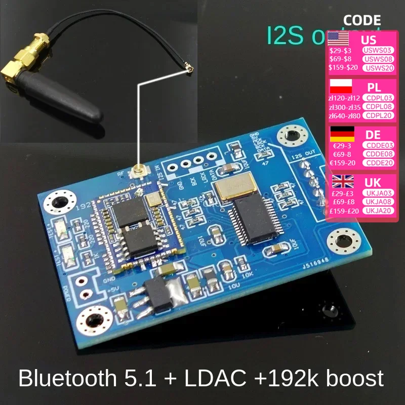 I2S sub card Bluetooth 5.1 CSR8675 QCC5125 new 192K up conversion LDAC