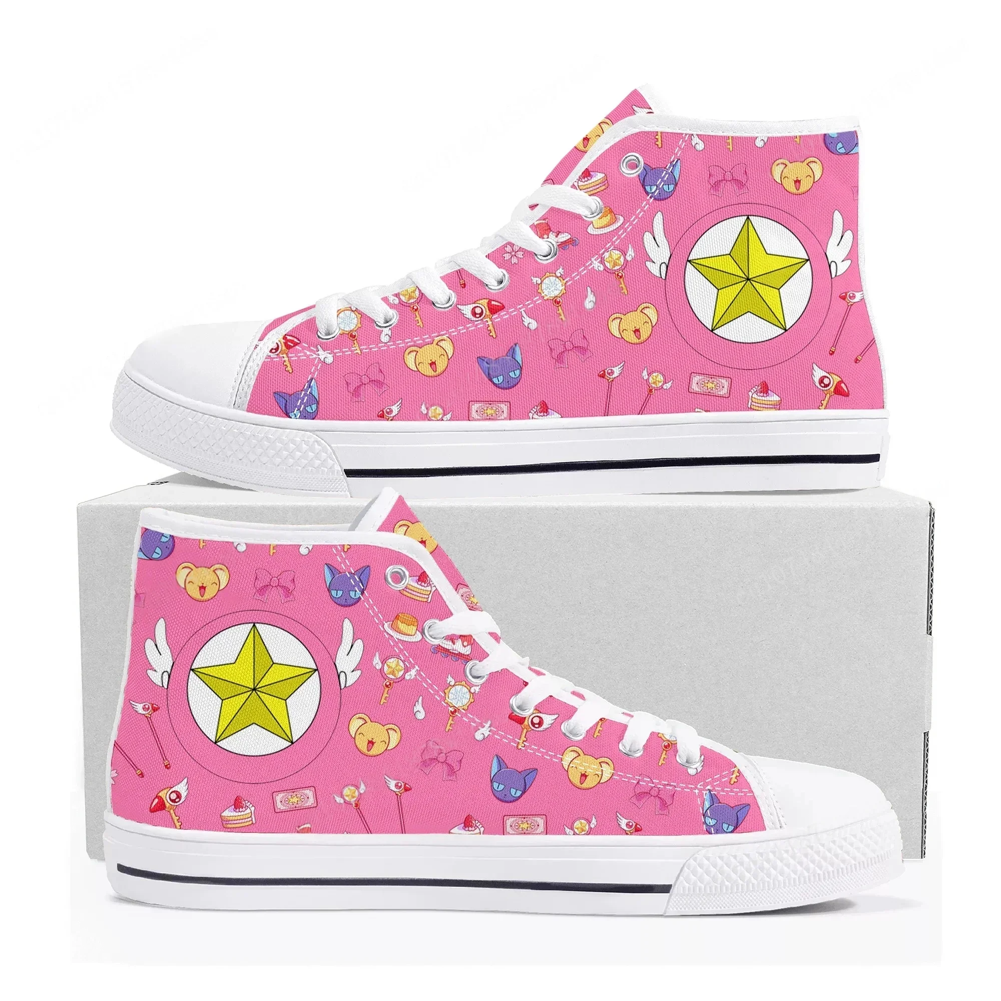 

Кроссовки Cardcaptor Sakura High Top для мужчин и женщин, высококачественные кеды из канваса, обувь с принтом комиксов и манги, парные, индивидуальный дизайн