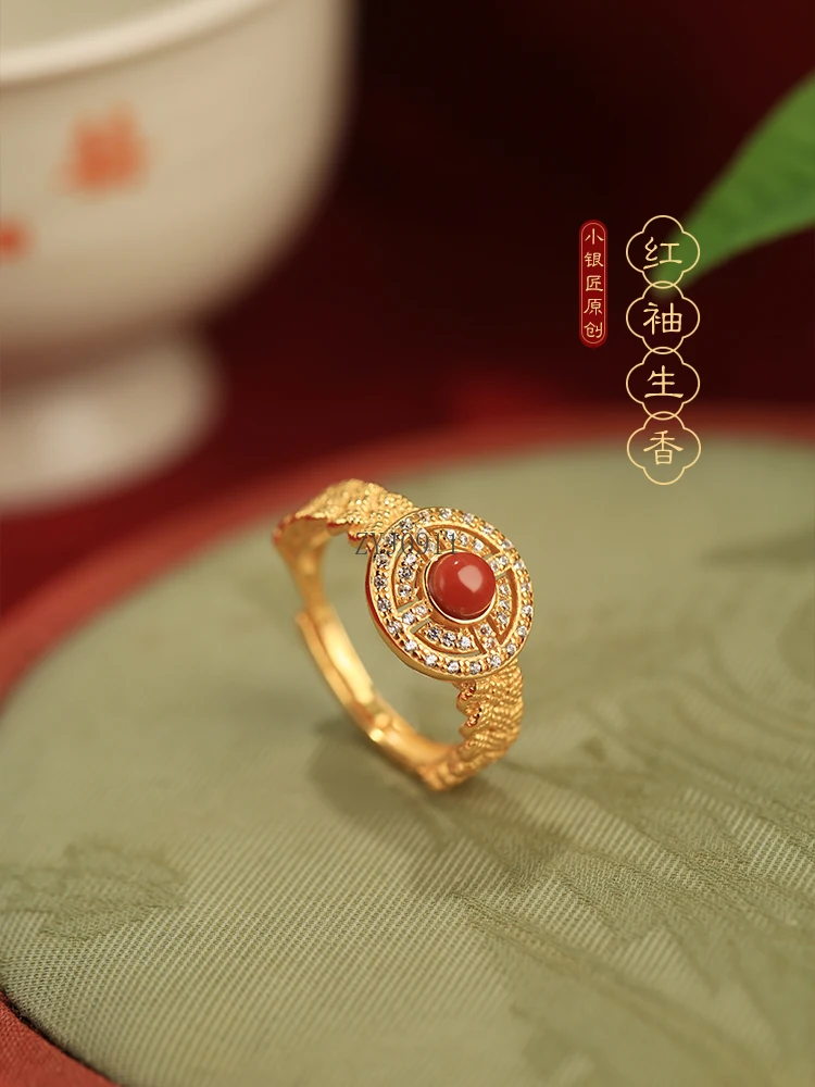 Anel de prata esterlina de ágata Nanhong natural feminino 18k ouro leve luxo anel de alta qualidade