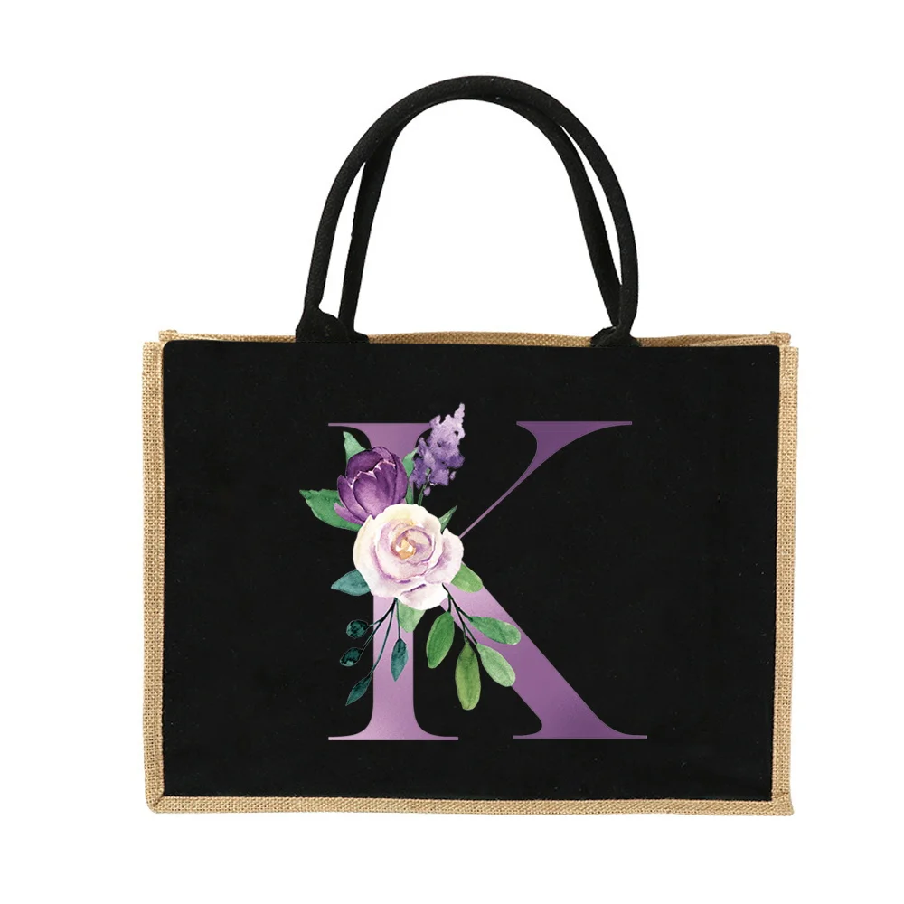 Imitation Sacks Shopping Bag Vintage Tote Bags Print Purple Letter Series Reusable Eco Grocery Storage Bags Vintage Beach Bag