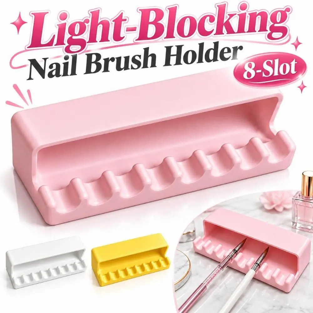 Light-Blocking Nail Brush Holder 8-Slot Plastic Nail Brush Stand Durable Non-slip Manicure Brush Organizer Nail Technician