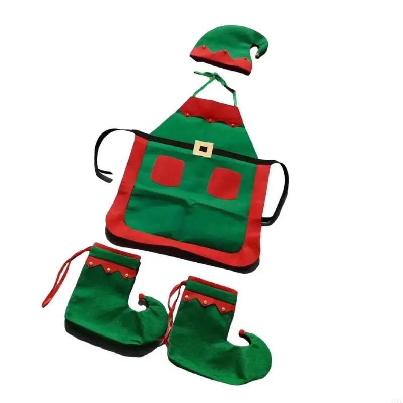 Christmas Elf Apron and Hat Set Christmas Apron Christmas Shoes Christmas Elf Kits Christmas Costume Outfits for Party